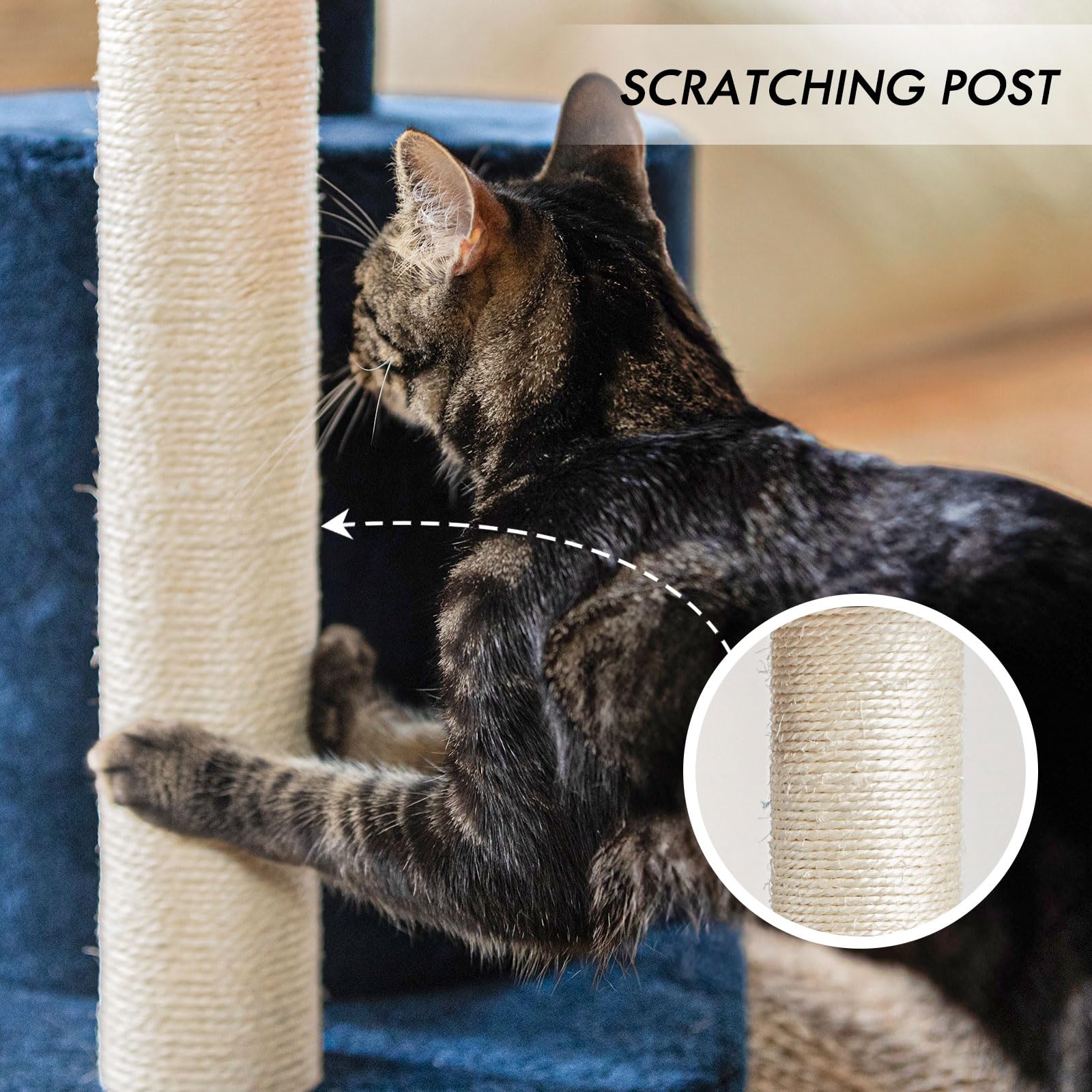 ClevaHome Small Deep Denim Cat Tree for Small Spaces, Kittens, Toy
