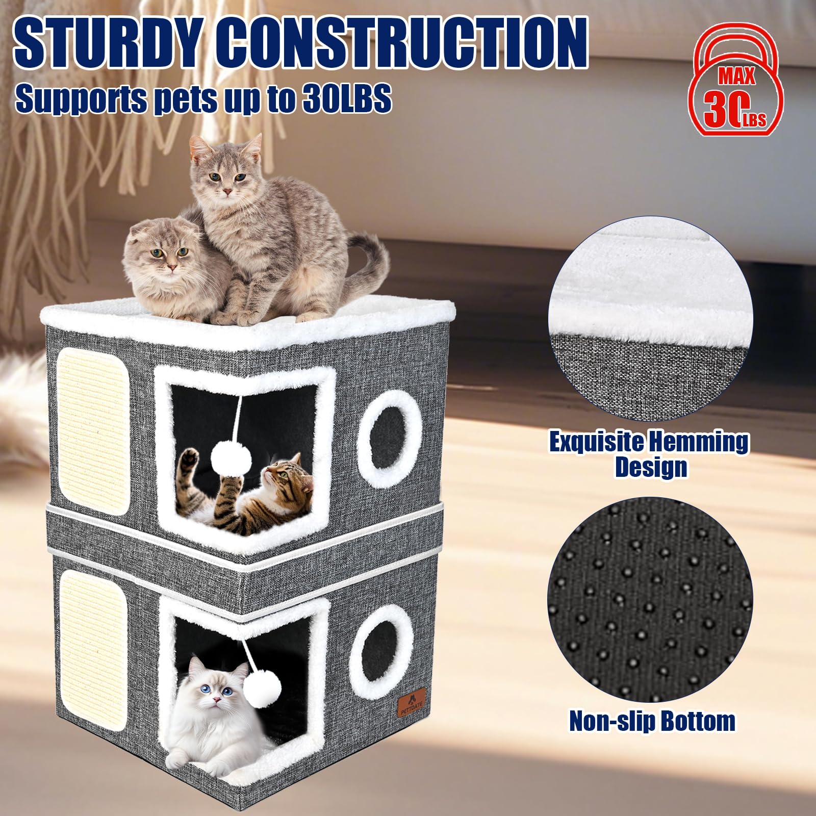 2-Story Cat House for Indoor Cats, Dual-Purpose Cave Bed with Bed