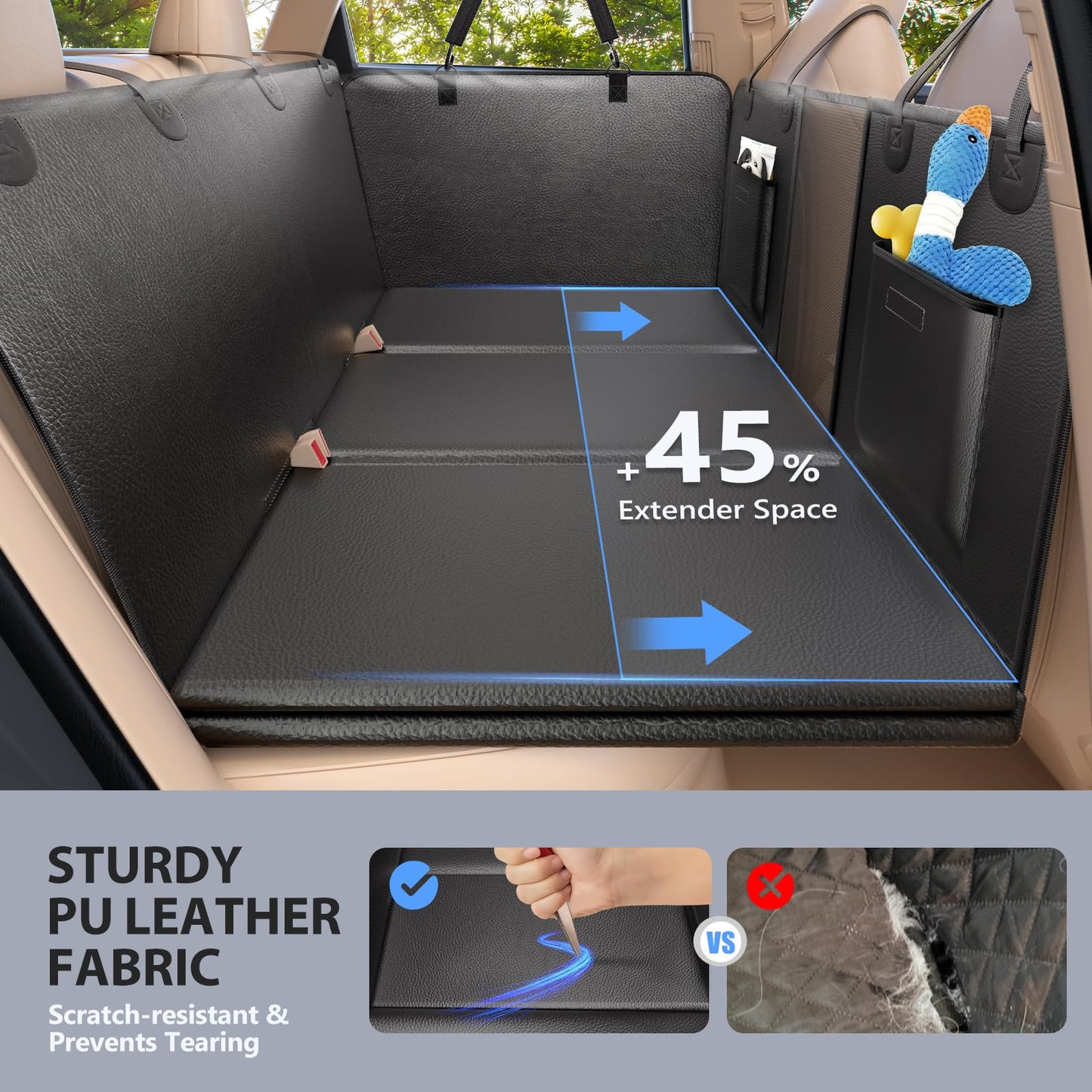 ROUWINNE Back Seat Extender for Dogs-Upgraded PU Leather, Hard Seat