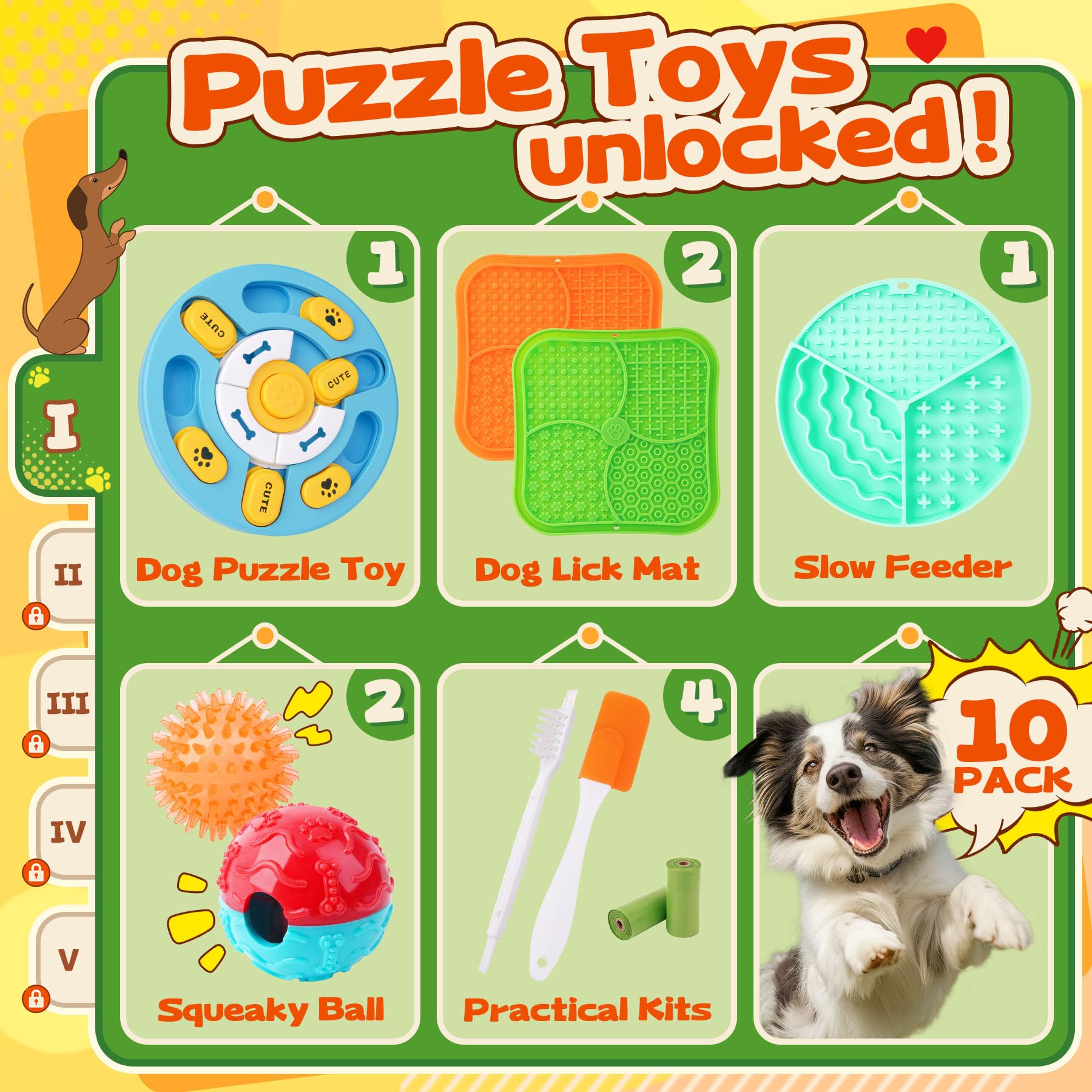 Forfon 10 Pack Complete Dog Puzzle Toys Set-Dog Lick Mat Feeding Toys