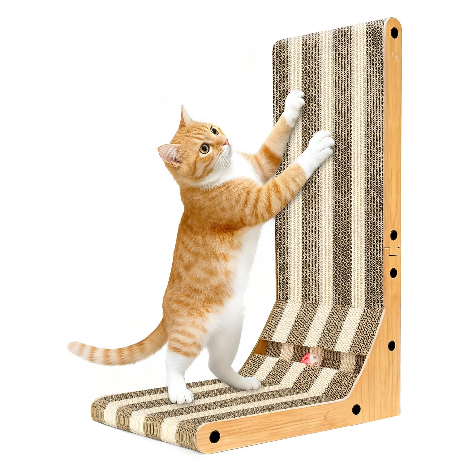 AETHERPAW Cat Scratcher, L-Shaped 23.7" Tall Cardboard Scratching Ball