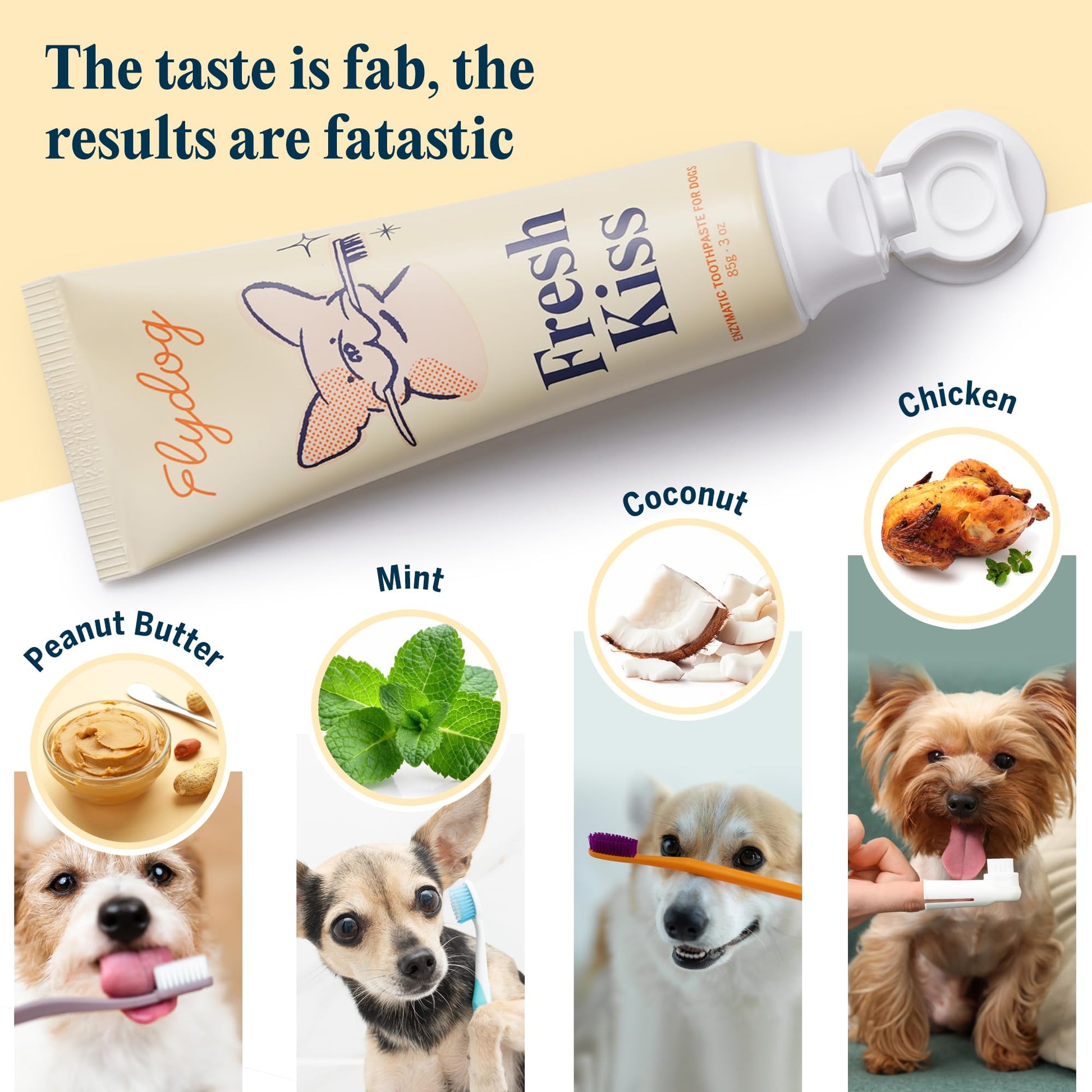 FlyDog Fresh Kiss Dog Tooth Brushing Kit Vet Approved Formula Brush