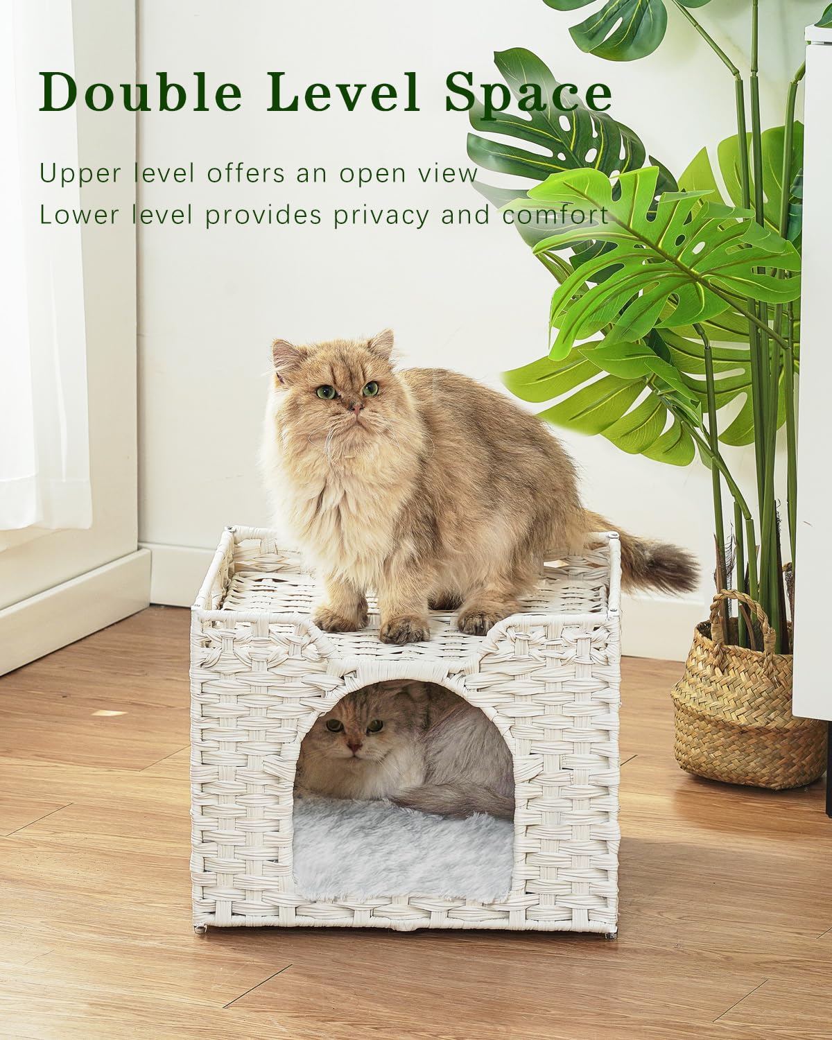 SETVSON Cat Beds Indoor Kitten House, Handwoven Rattan Cat Cave