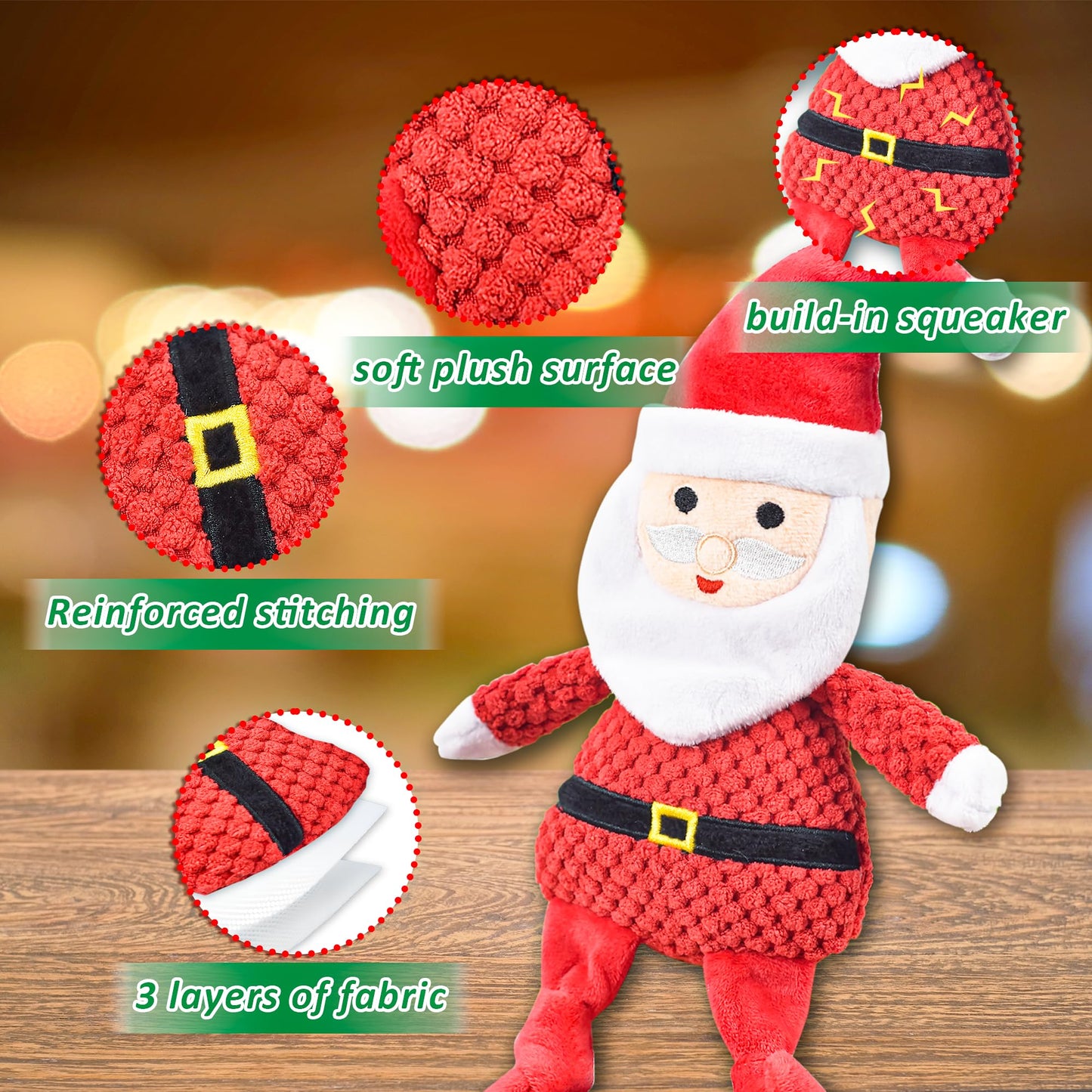 LECHONG Christmas Dog Toys, 4pcs Stuffed Dog Squeaky Toys for Toys
