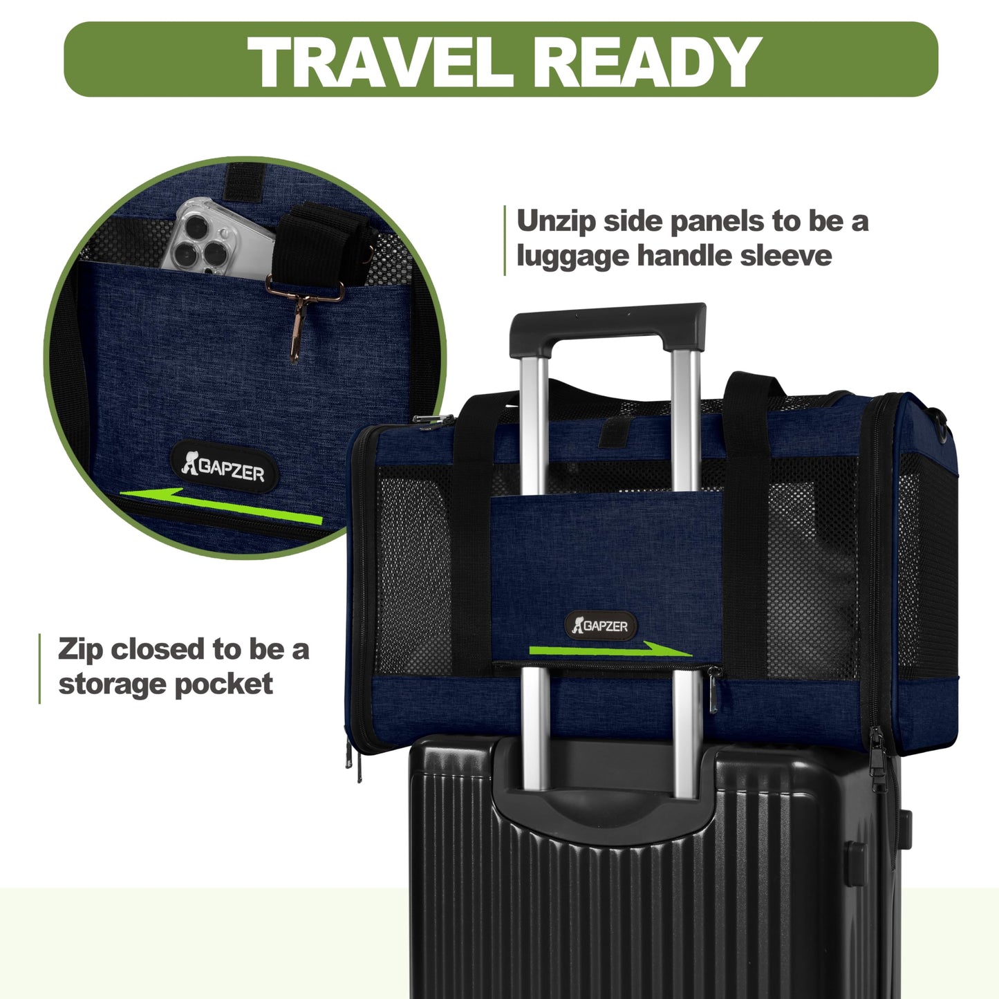GAPZER Cat Carrier 18x11x11 United Airline Approved, Top Loader Bag