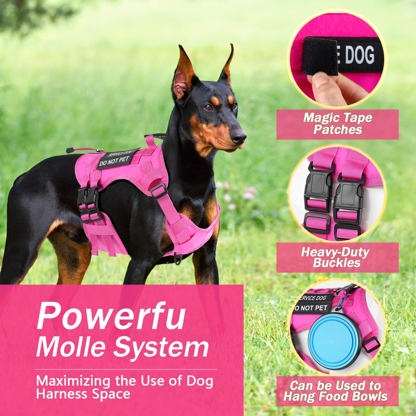 Yungaspy No Pull Tactical Dog Harness for Small Dogs, Escape Proof Set