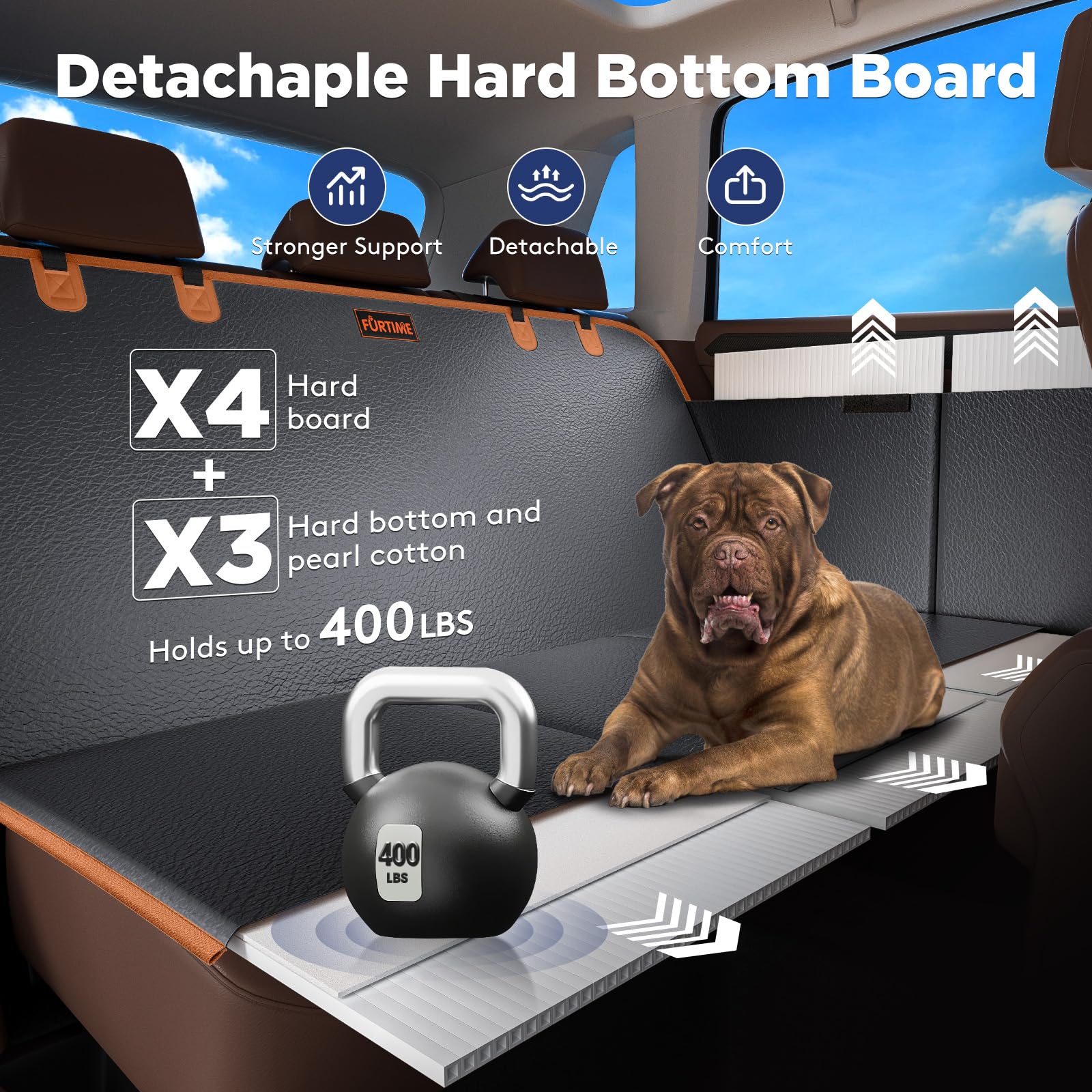FURTIME XL Back Seat Extender for Dogs, Hard Bottom Dog Car Seat Cover