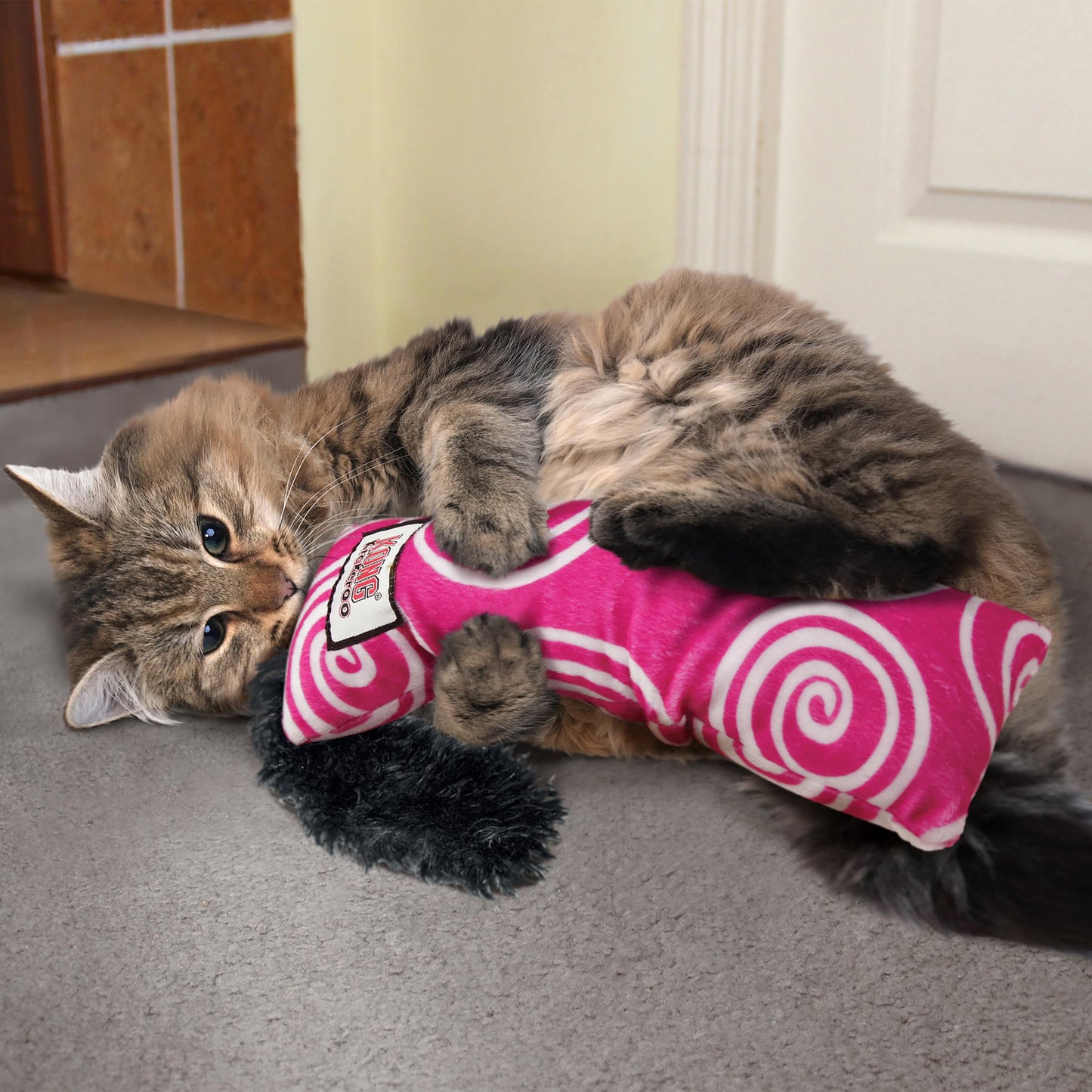 KONG Kickeroo Swirl Cat Toy Plush with Crinkle Sound, Soft Catnip Toy