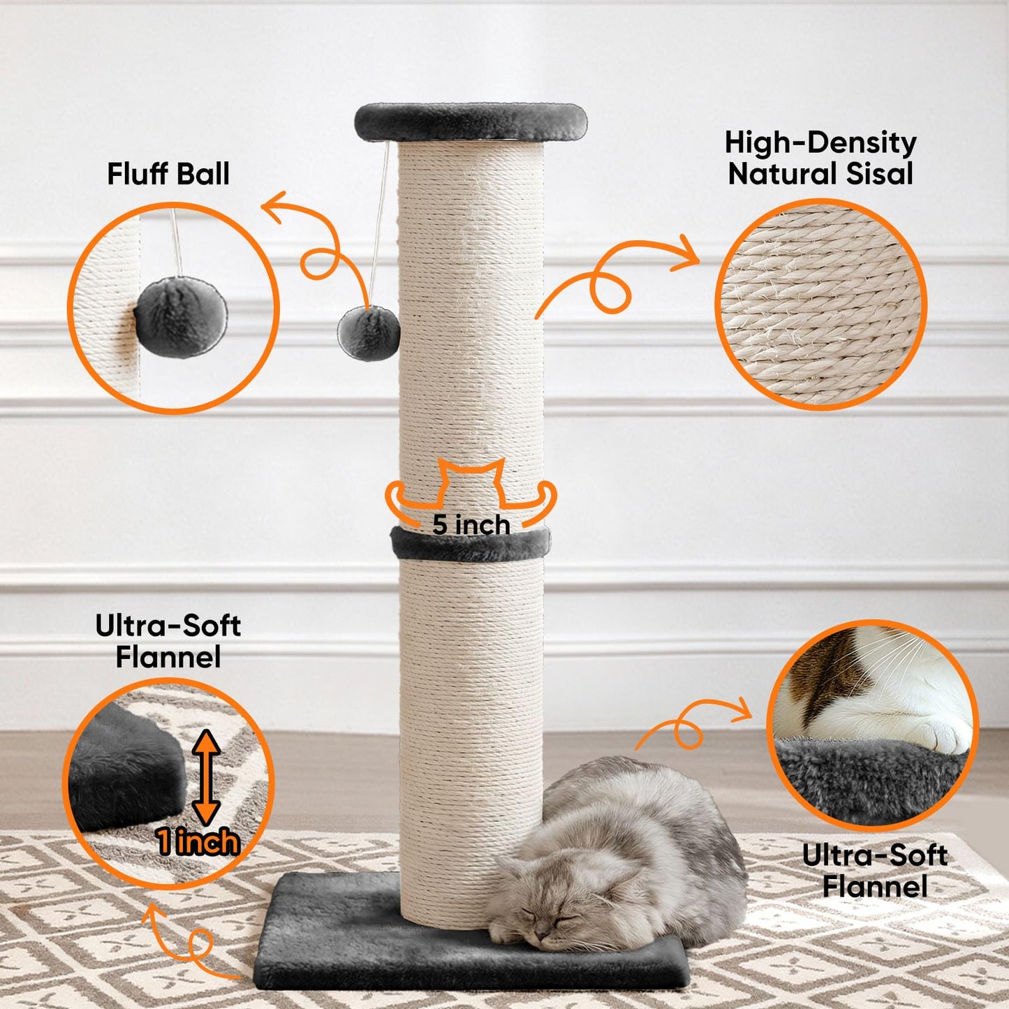 PAWSCRAT Cat Scratching Post 32" Tall, Large Diameter Scratcher