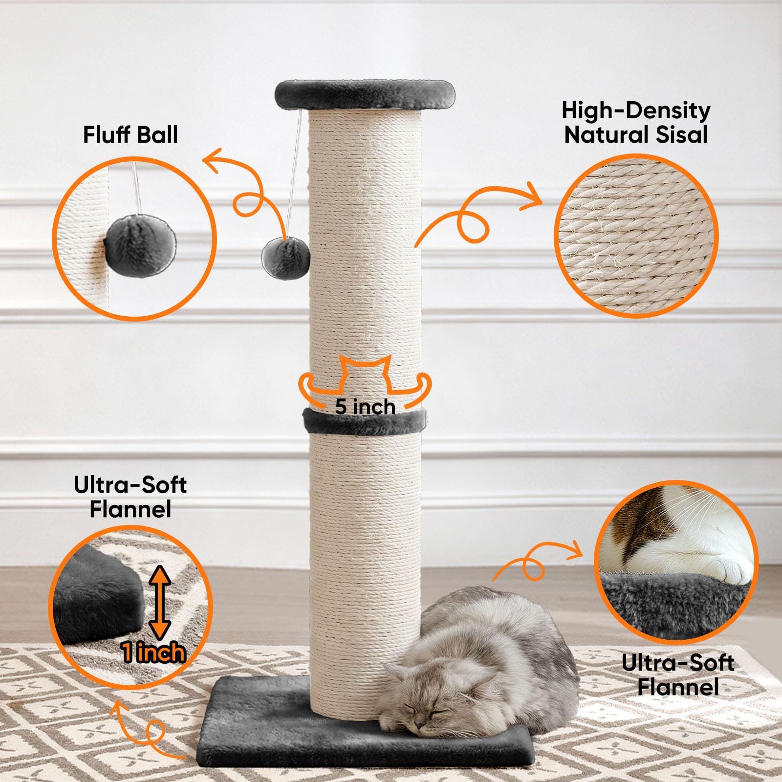 PAWSCRAT Cat Scratching Post 32" Tall, Large Diameter Scratcher