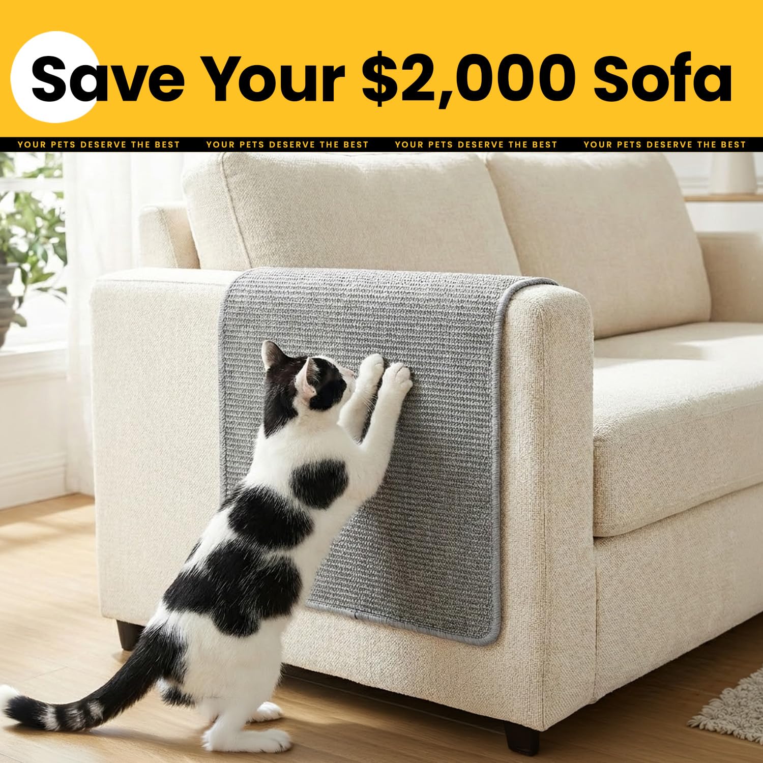 Cat Scratcher Mat,Natural Sisal Cat Scratch Pad with Hook&Loop Pad