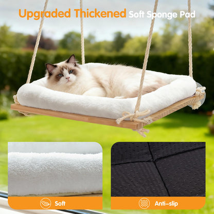 Anywish Cat Window Perch, Cat Hammock Bed with Solid Wood Seat 4 Bed