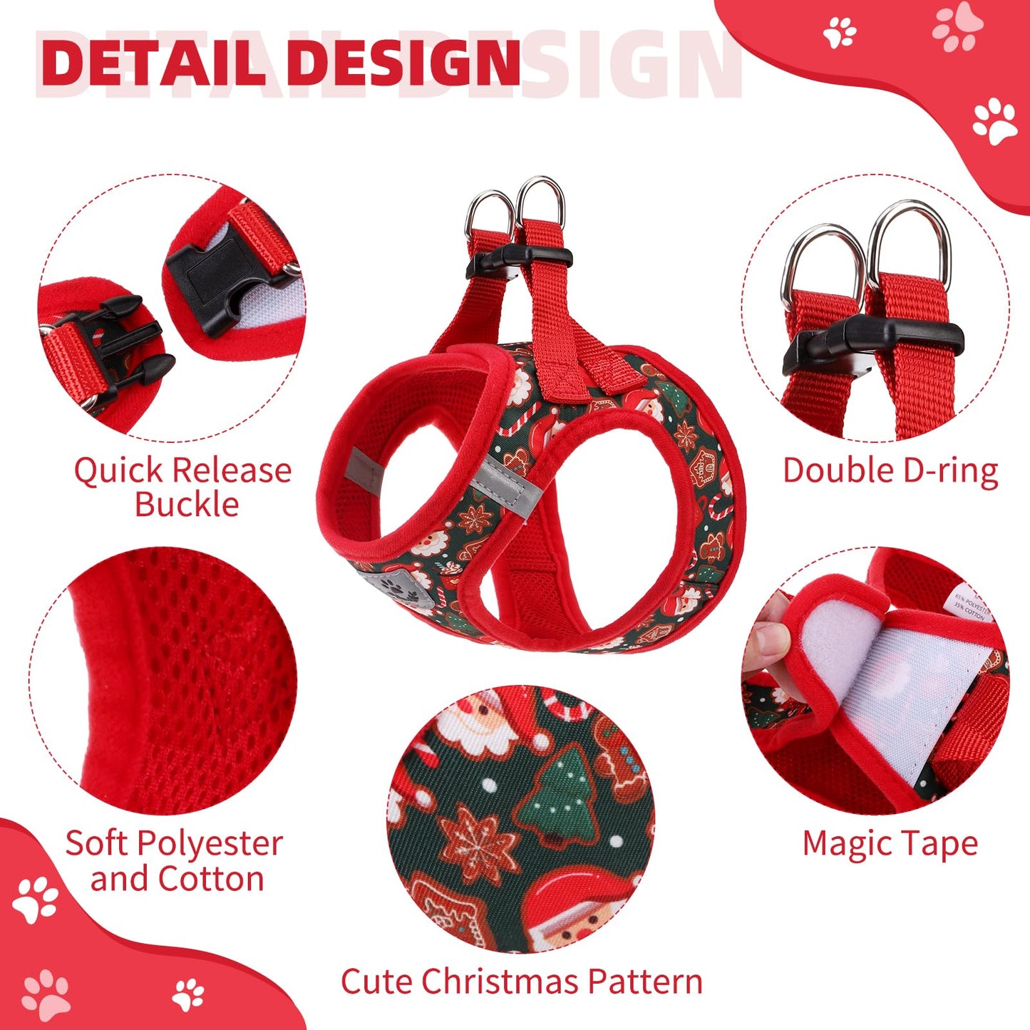 KOOLTAIL Christmas Dog Harness for Small Medium Dogs,Dog Harness