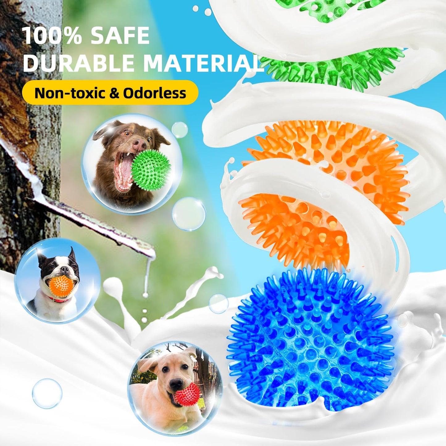 SHARLOVY 3'' Squeaky Balls for Small Dogs, 4 Colors Spiky Dog Balls
