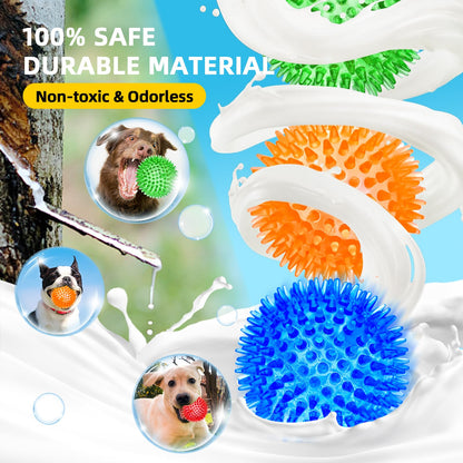 SHARLOVY 3'' Squeaky Balls for Small Dogs, 4 Colors Spiky Dog Balls