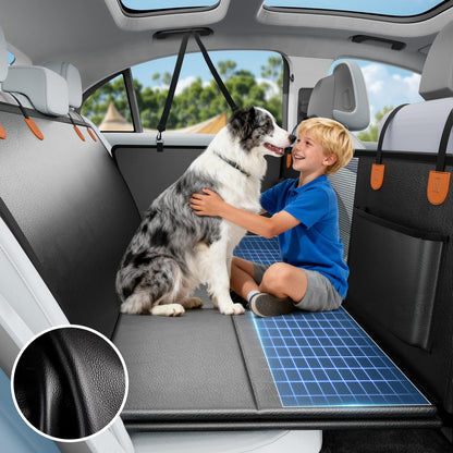 Dog Car Seat Cover for Back Seat with Hard Bottom, PU Leather Seat
