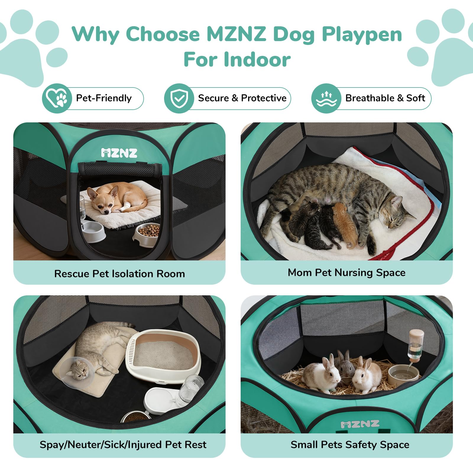 MZNZ Dog Cat Playpen, Portable Puppy Pet Crate Indoor Enclosure