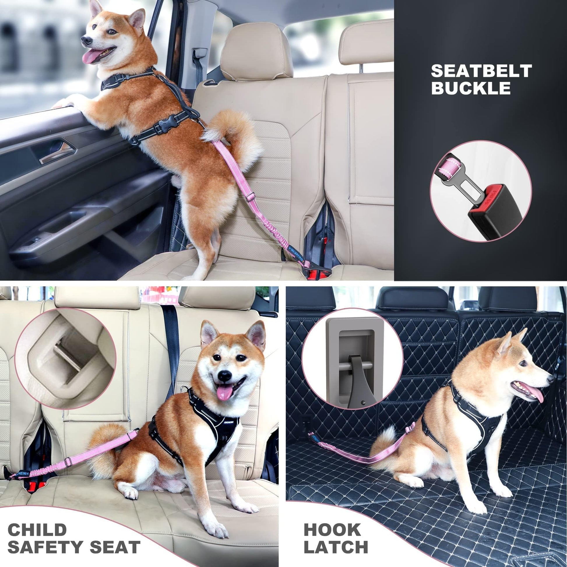 IOKHEIRA Dog Seat Belt 3-in-1 Car Harness for Pets Adjustable Seat