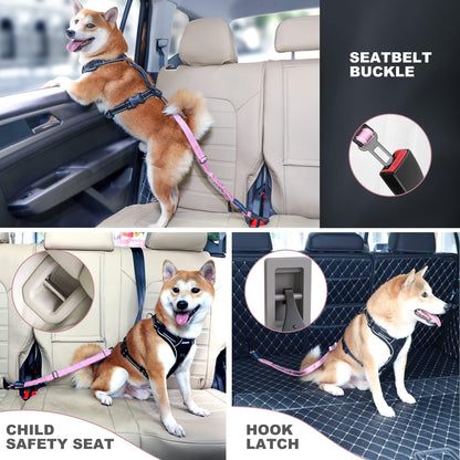 IOKHEIRA Dog Seat Belt 3-in-1 Car Harness for Pets Adjustable Seat