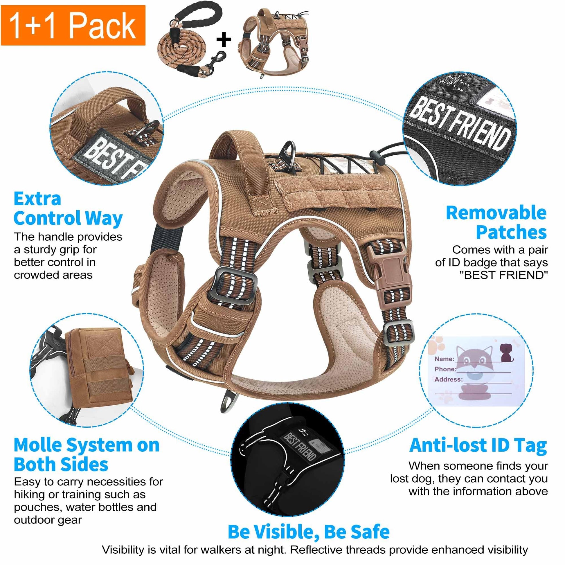 Beebiepet Heavy Duty Tactical Dog Harness for Large Dogs, No Harness