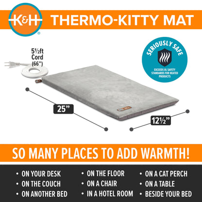 K&H Pet Products Heated Cat Bed Pad for Indoor Cats, Thermo-Kitty Mat