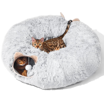 Cat Tunnel with Cat Bed for Indoor Cats, Under Christmas Tree Bed