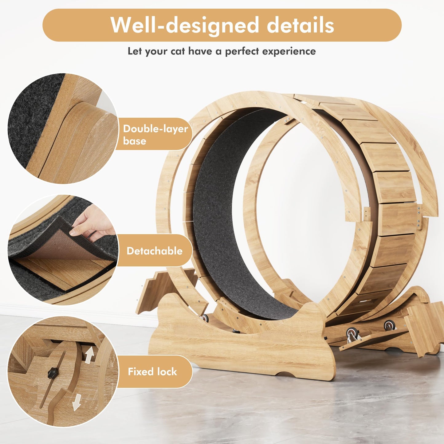 Cat Exercise Wheel, Cat Running Wheel with Smooth and Quiet Teaser