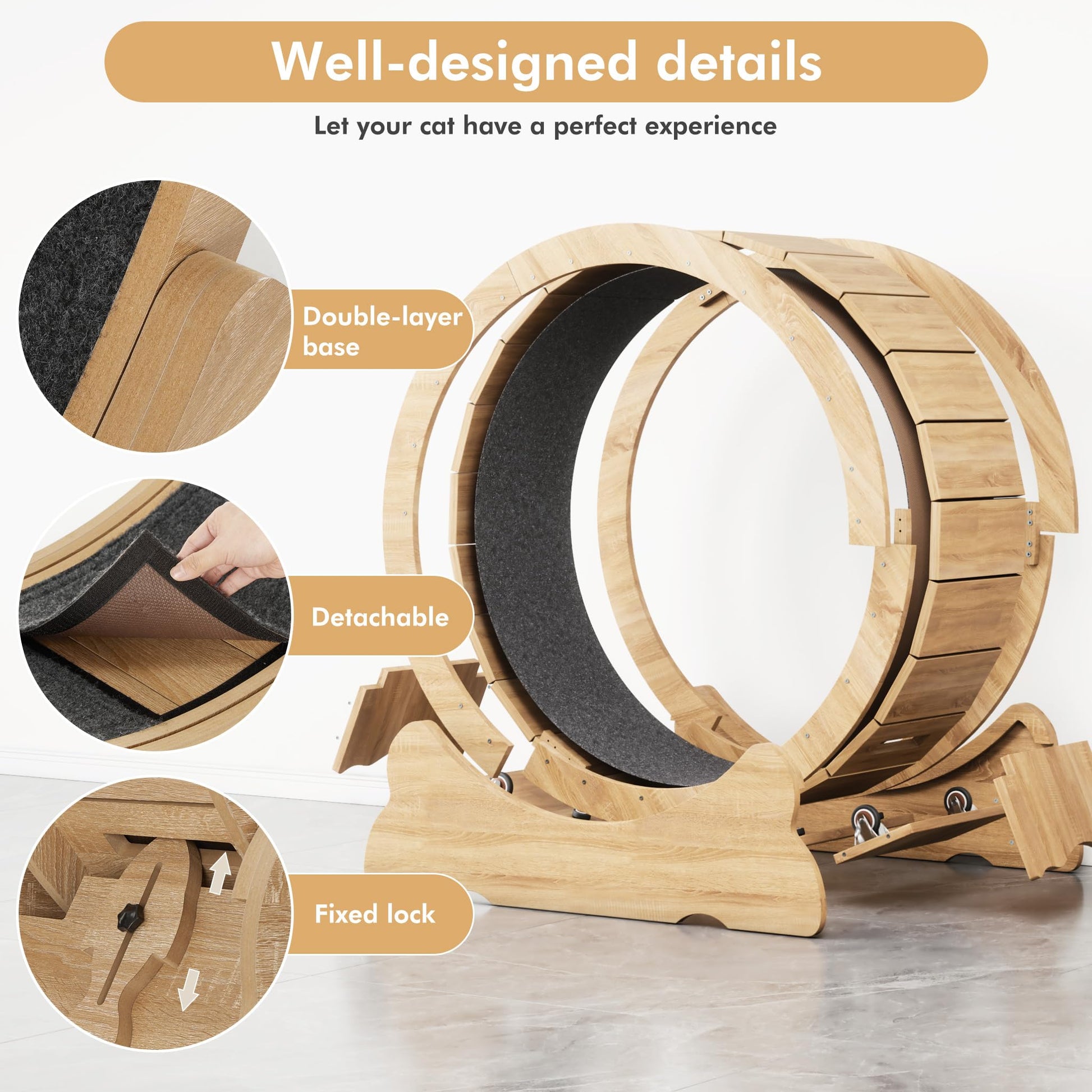 Cat Exercise Wheel, Cat Running Wheel with Smooth and Quiet Teaser