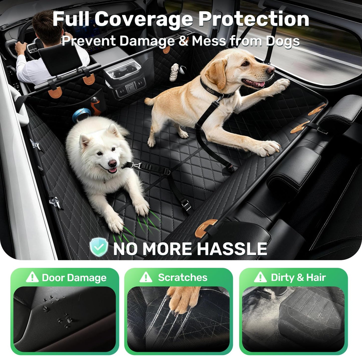 Zanch Heavy-Duty Dog Car Seat Cover, Flat Solid Back Seat Seat