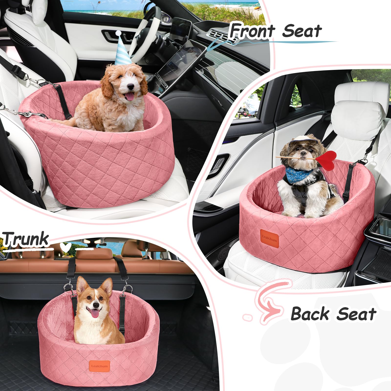 Lealchum Dog Car Seat for Small Dogs Up to ,Ultra Soft Fabric Seat