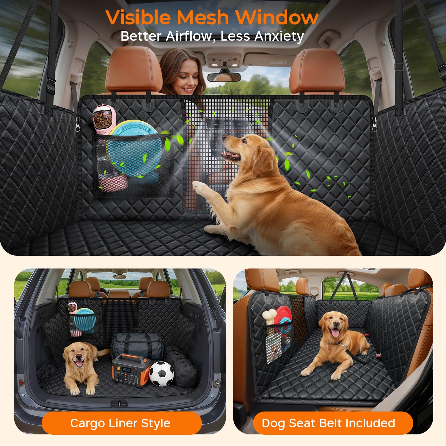 URPOWER Large Back Seat Extender for Dogs, Hard Bottom Dog Car Seat