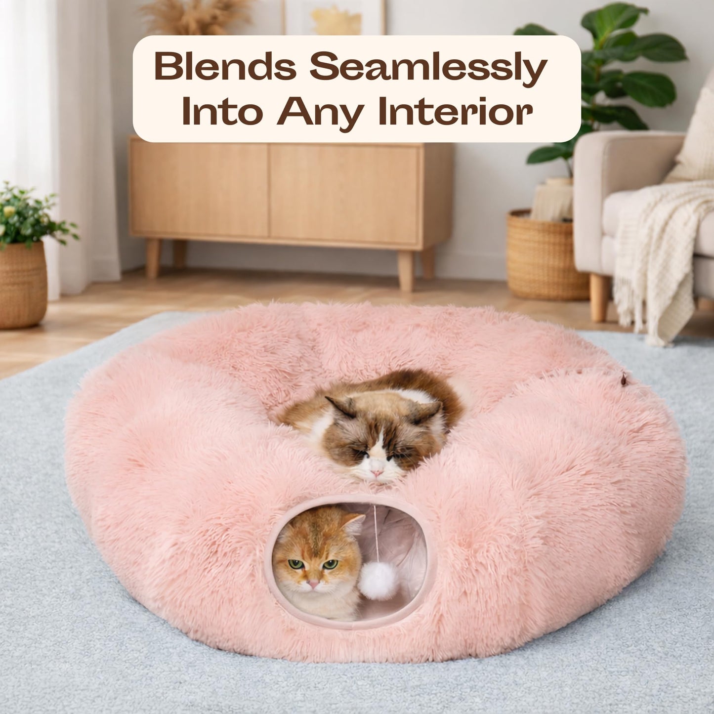 Meowfia Indoor Cat Tunnel with Donut Bed Large Flexible Play Space Bed