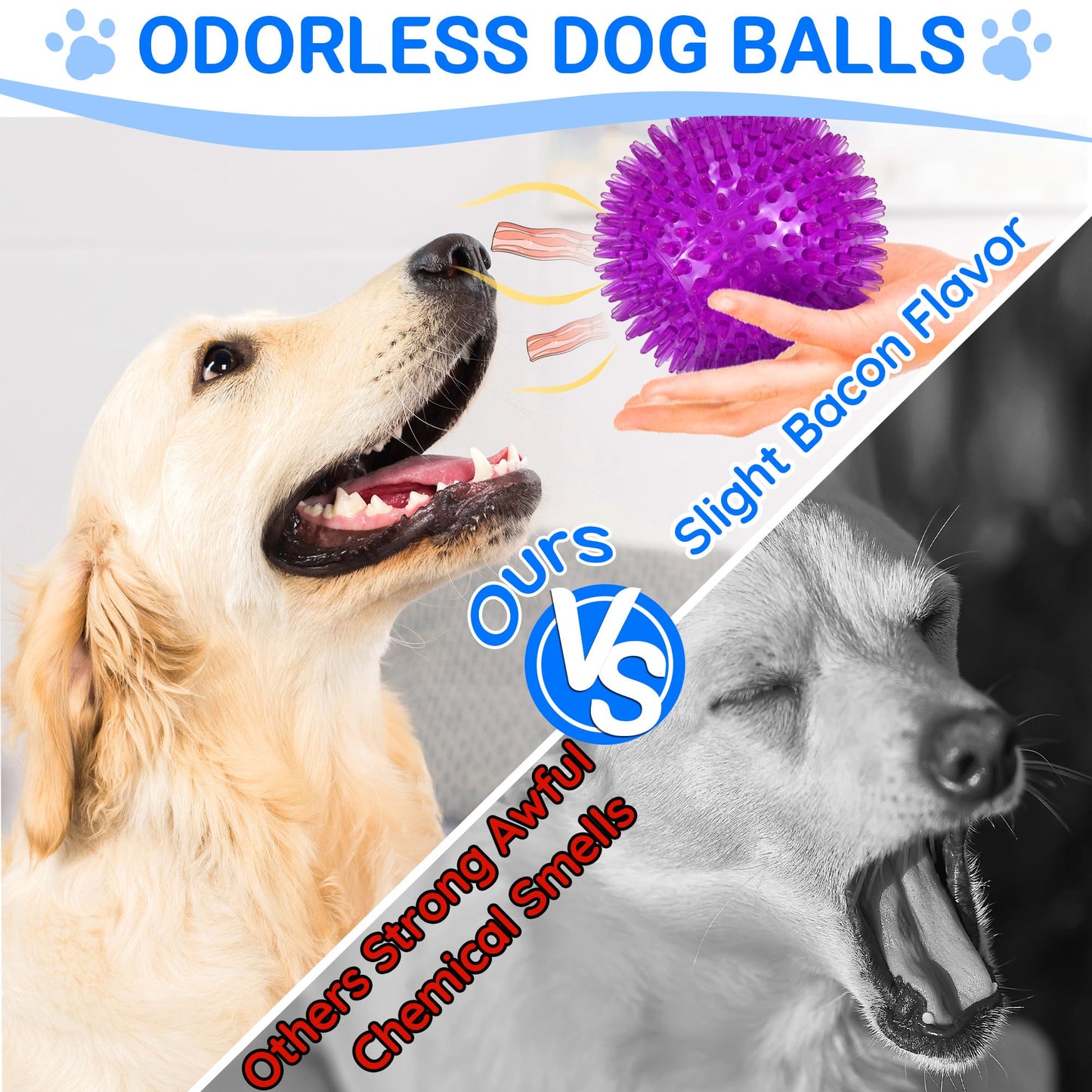 LECHONG 4-Pack Large Squeaky Dog Balls, 4.5" Rubber Spiky Dog Balls