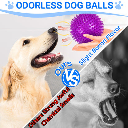 LECHONG 4-Pack Large Squeaky Dog Balls, 4.5" Rubber Spiky Dog Balls