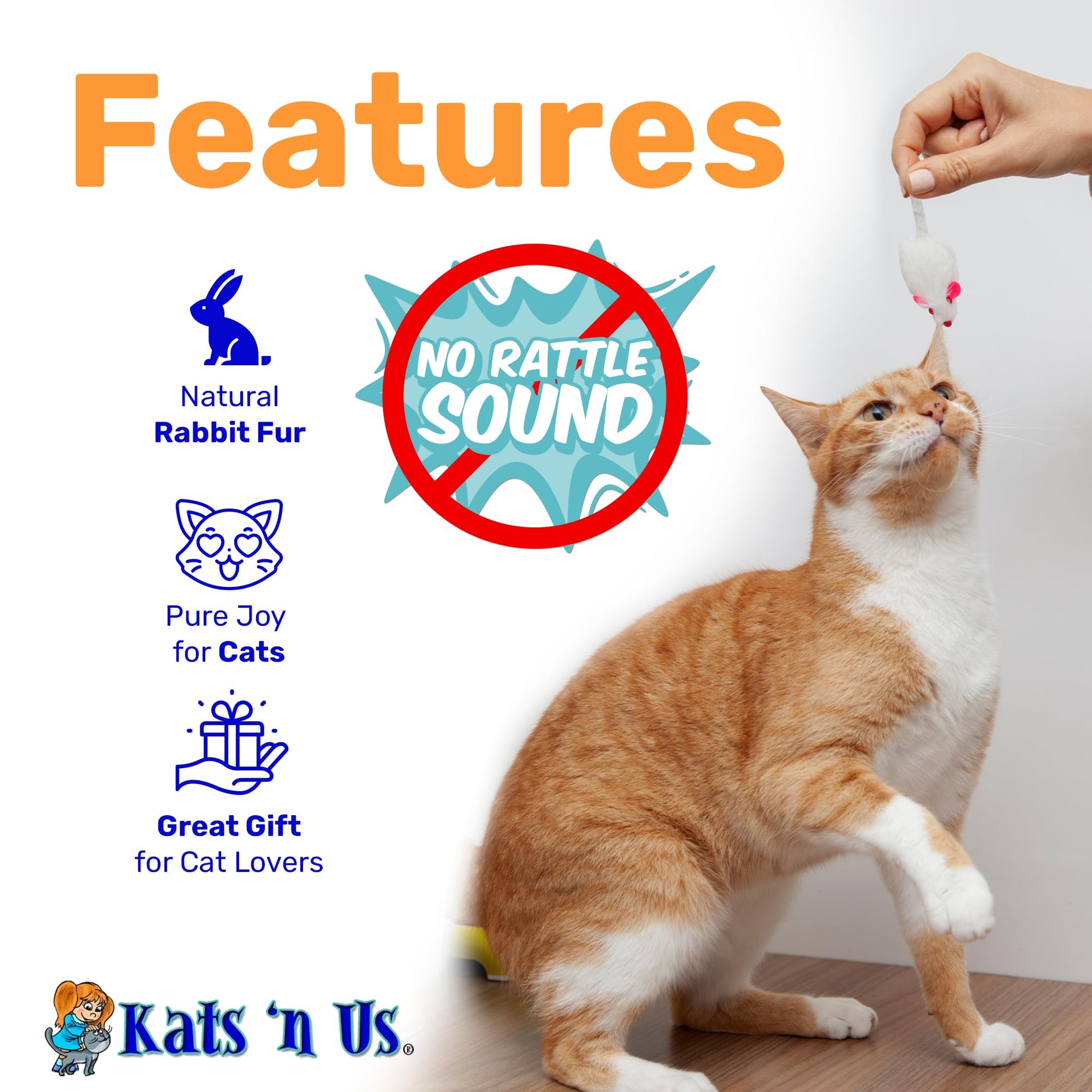 Kats'N Us Real Rabbit Fur Mouse Cat Toy NO Rattle Sound Toys