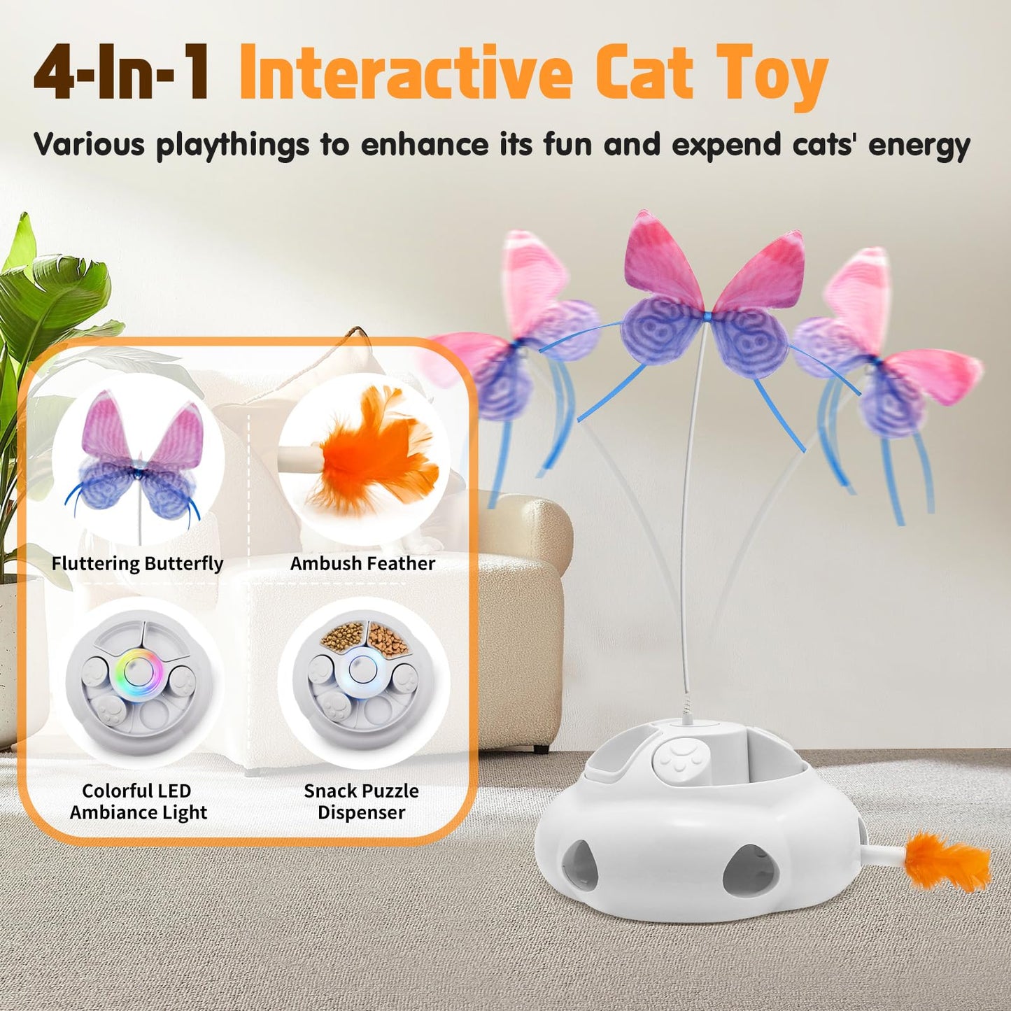 Crazydeer Interactive Cat Toys for Indoor Cats, 4in1 Pet Teaser Toy