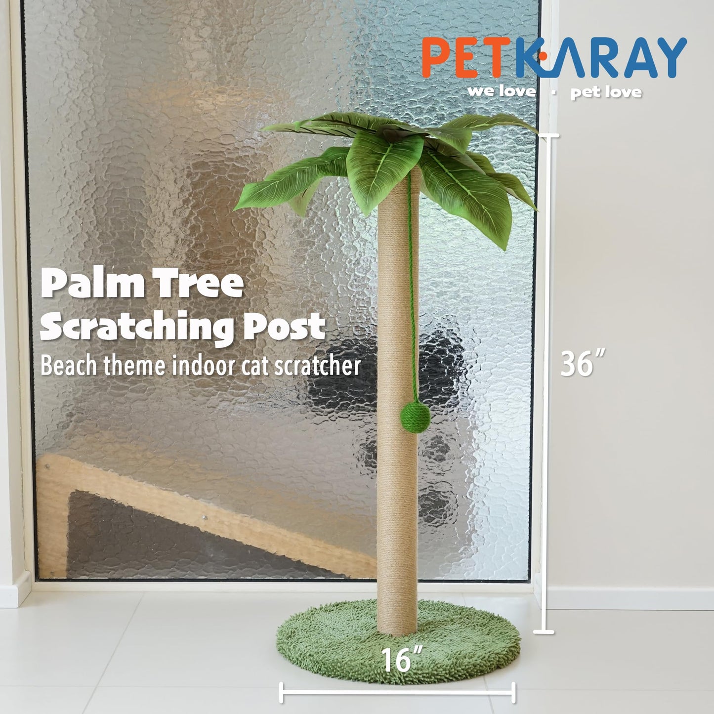 PETKARAY Cat Scratching Post, 36" Tall Palm Tree Cat Scratching Ball