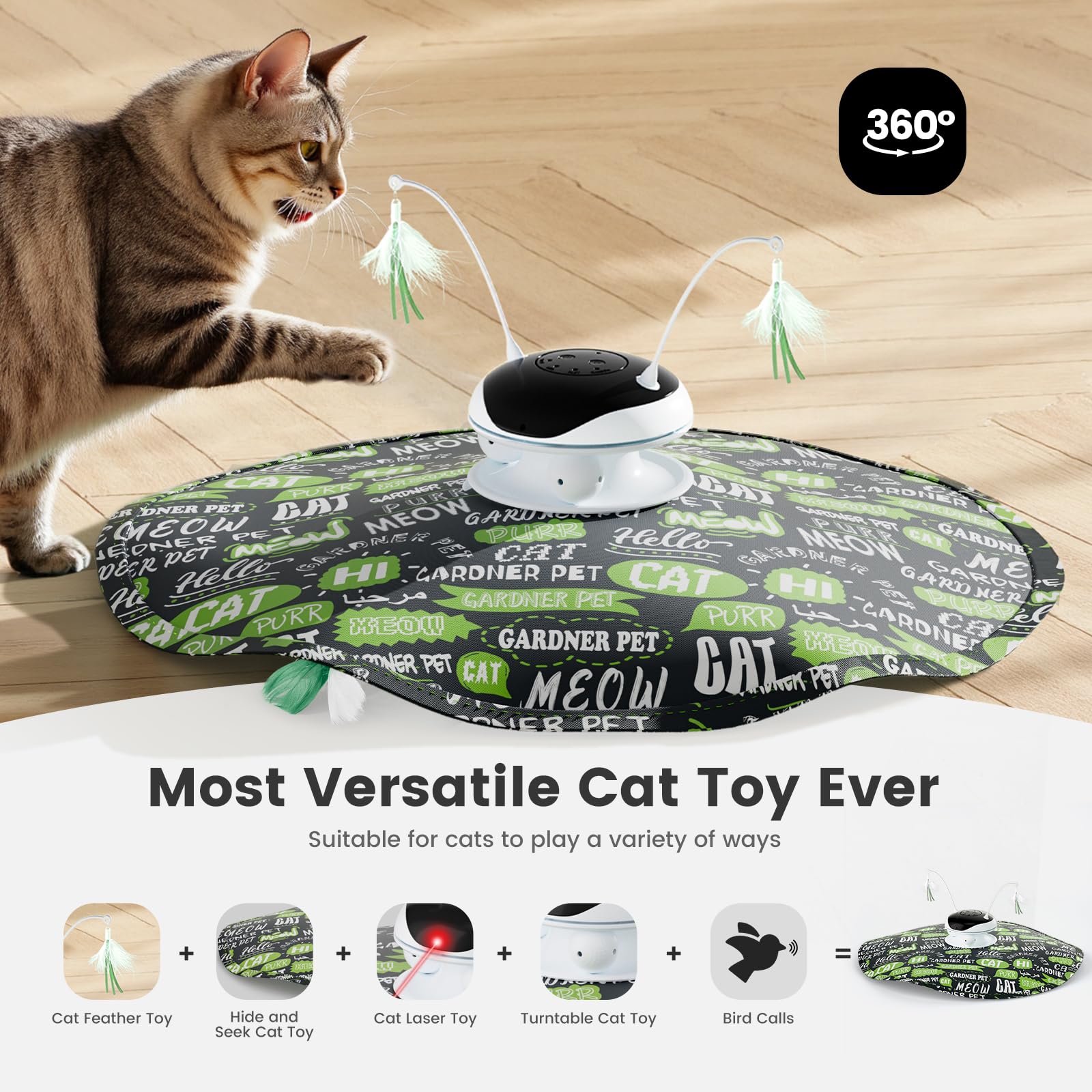 Interactive 5in1 Cat Toys Chargeable,Moving Feather,laser Toys