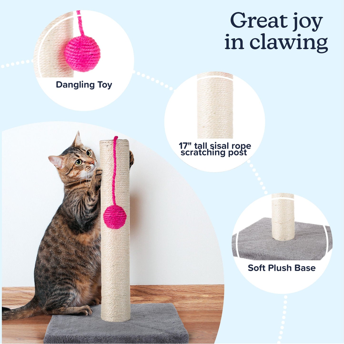 17-Inch Cat Scratching Post Sisal Rope and Carpet Scratching Pole Ball