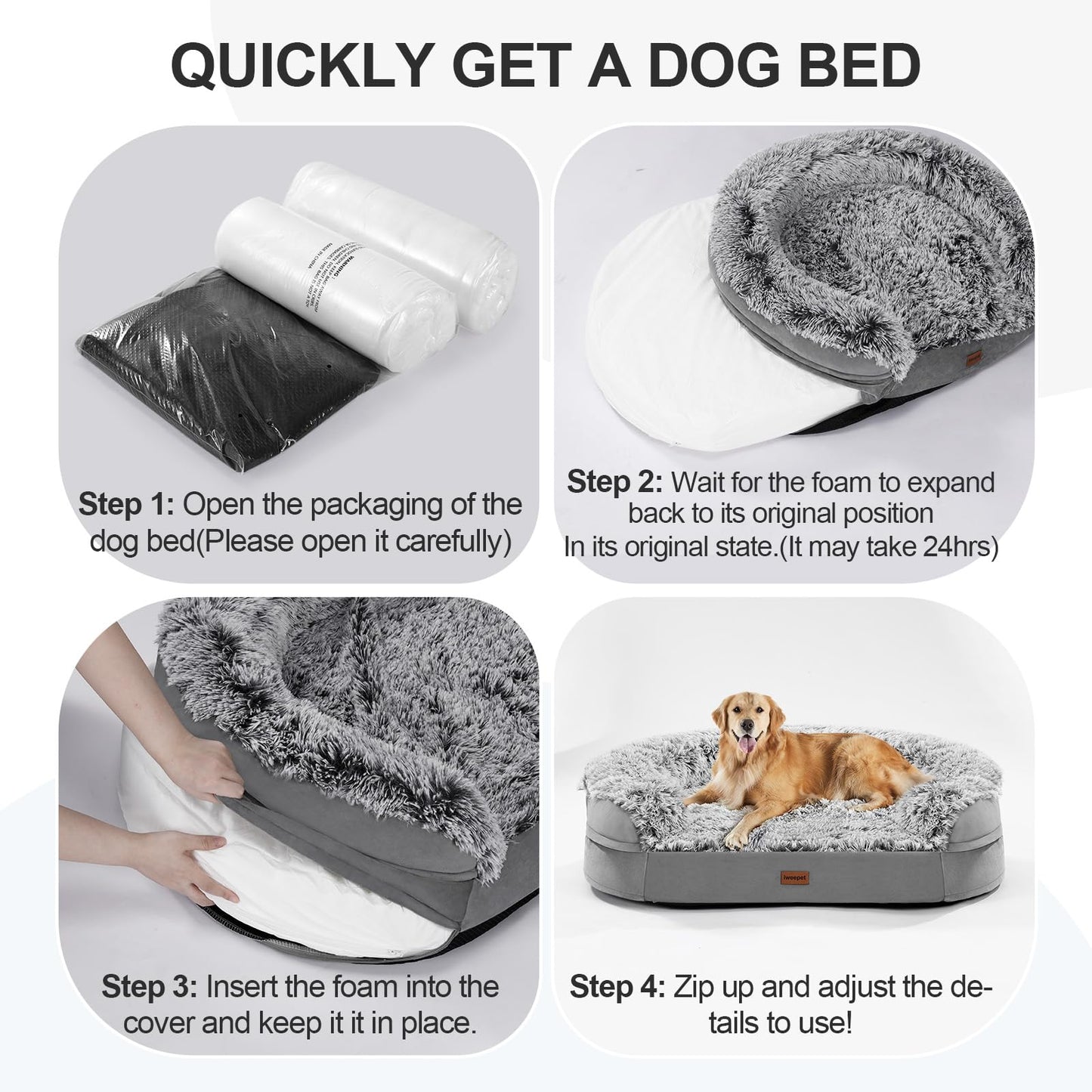 iweepet Thickened Orthopedic Dog Beds for Extra Large Dogs, Fluffy Bed