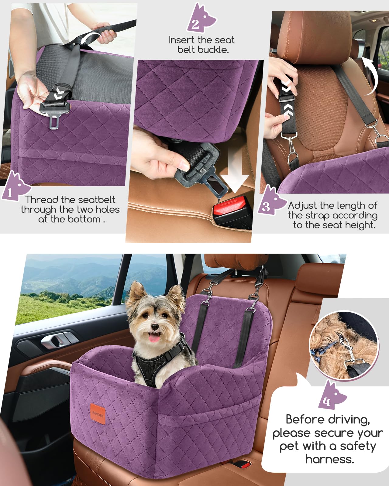 Lealchum Dog Booster Car Seat for Small/Medium Dogs,Puppy Seat
