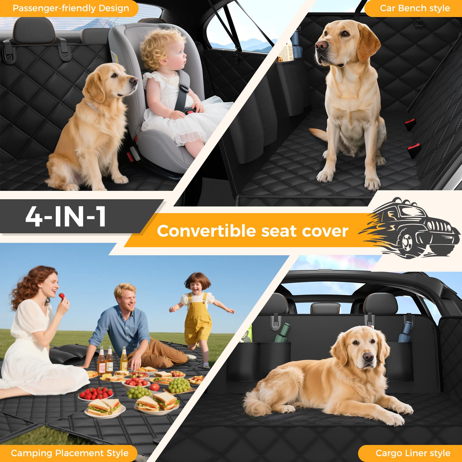 Elouta Dog Car Seat Cover for Back Seat,100% Waterproof Scratch Seat