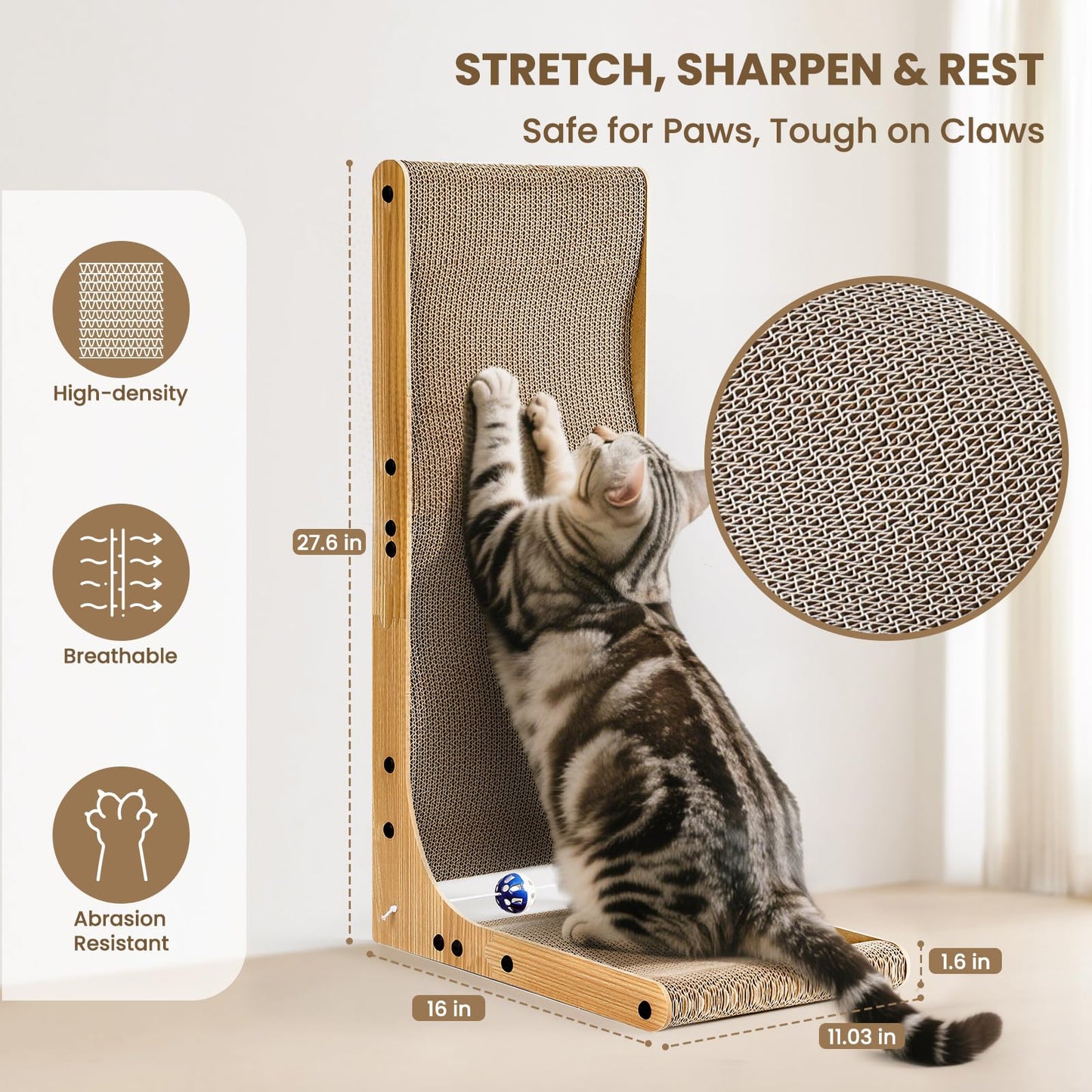 Cat Scratcher with Replacement Cardboard, 27.6" L Shape Wall Catnip