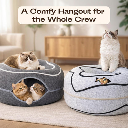 Peekaboo Cat Cave Donut Cat Tunnel Bed for Indoor Cats Cute Bed