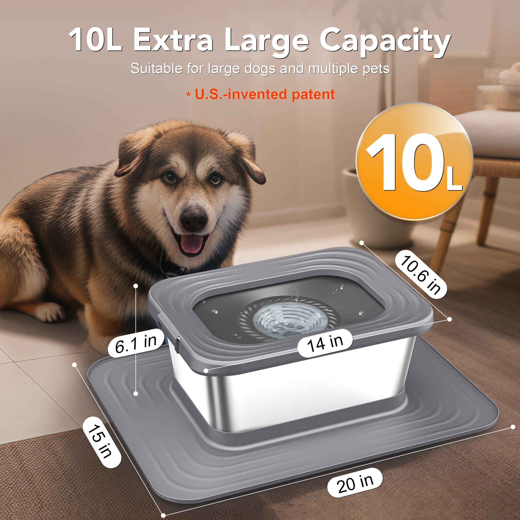 Decflow Stainless Steel Dog Water Bowl, No Spill Anti-Splash Dog Mat