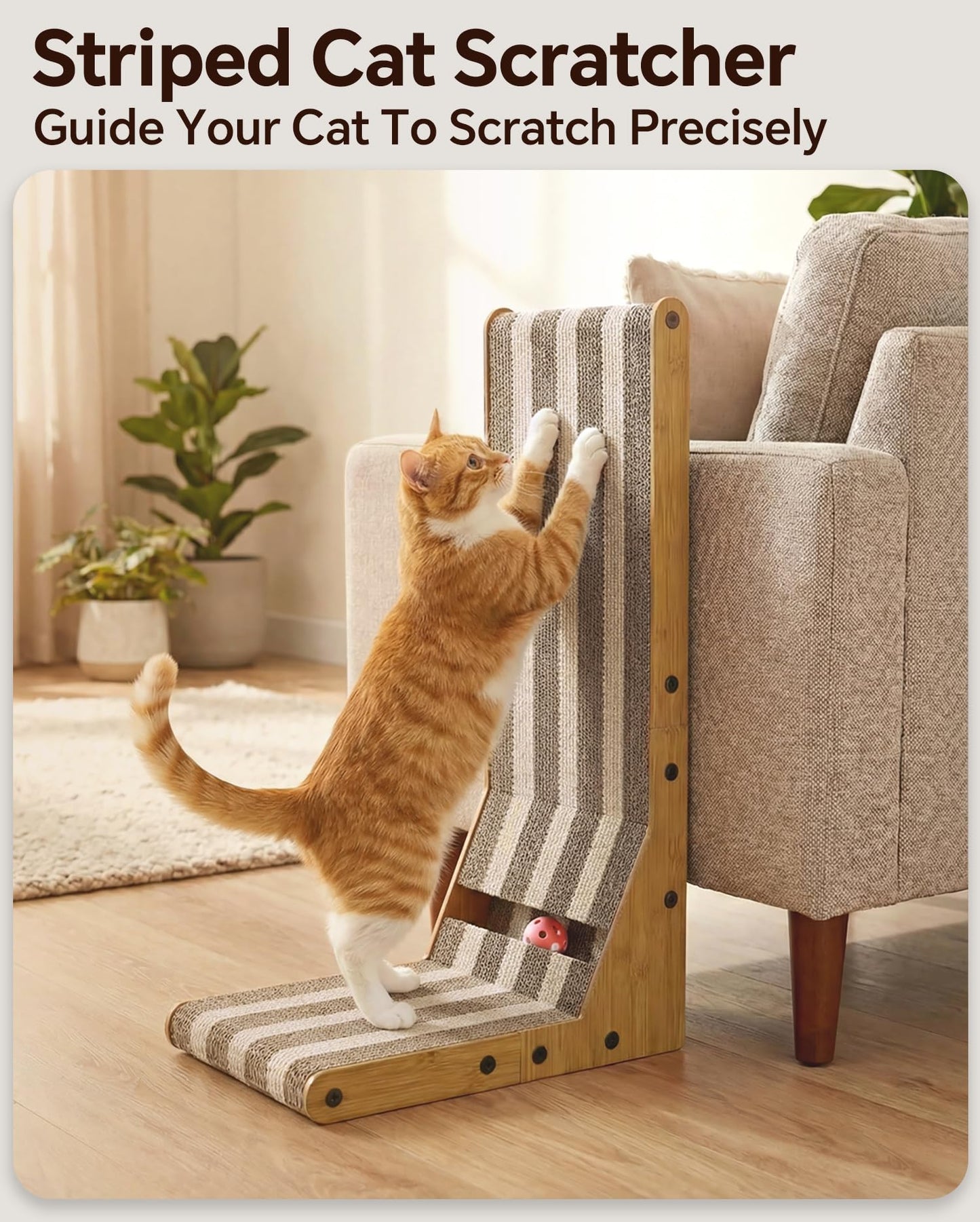 AETHERPAW Cat Scratcher, L-Shaped 23.7" Tall Cardboard Scratching Ball