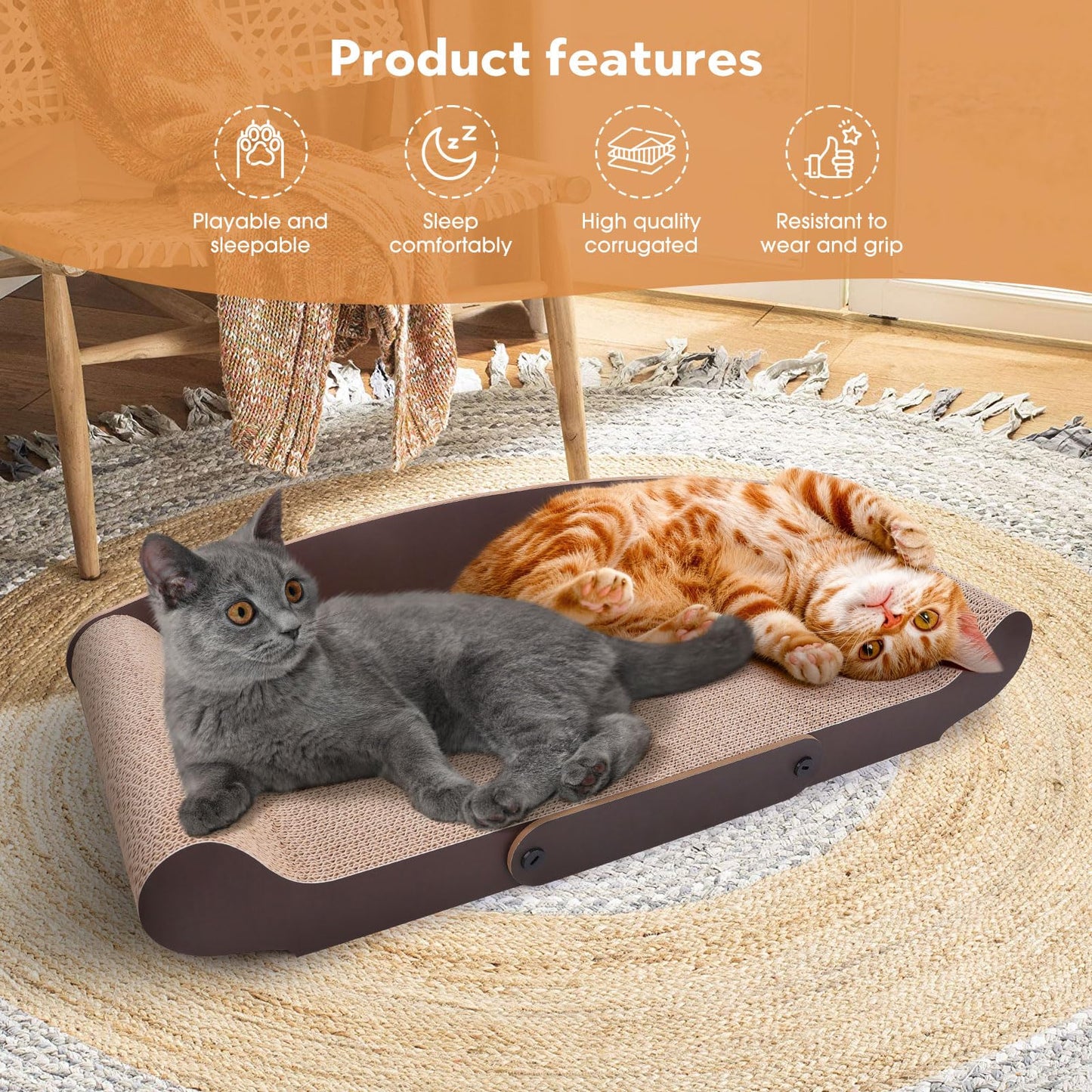 27.6'' Cardboard Cat Scratcher Bed Extra Large Scratching Couch Wand