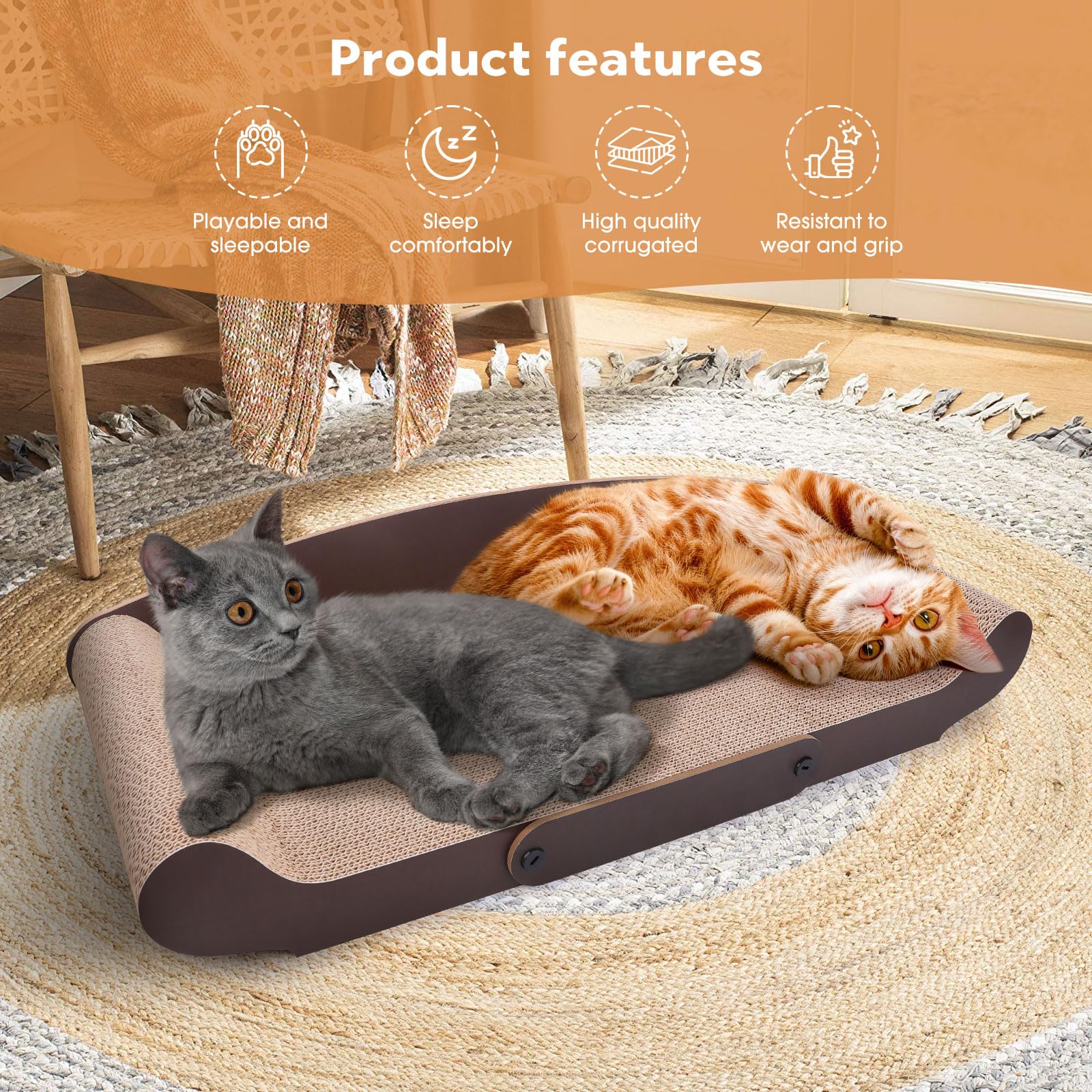 27.6'' Cardboard Cat Scratcher Bed Extra Large Scratching Couch Wand