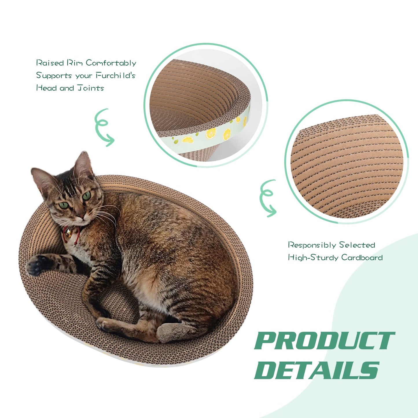 ROMOHOM Oval Large Cat Scratcher Cardboard Bed Lounger Couch, Pad