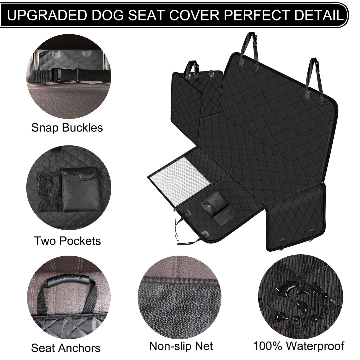 Femuar Dog Car Seat Cover with Storage Pockets Mesh Visual Window Seat